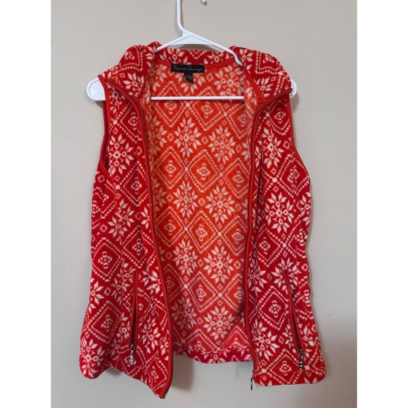 French Laundry Red Snowflake Fleece Vest‎ Women's Size L Full Zip Pockets - Picture 4 of 7